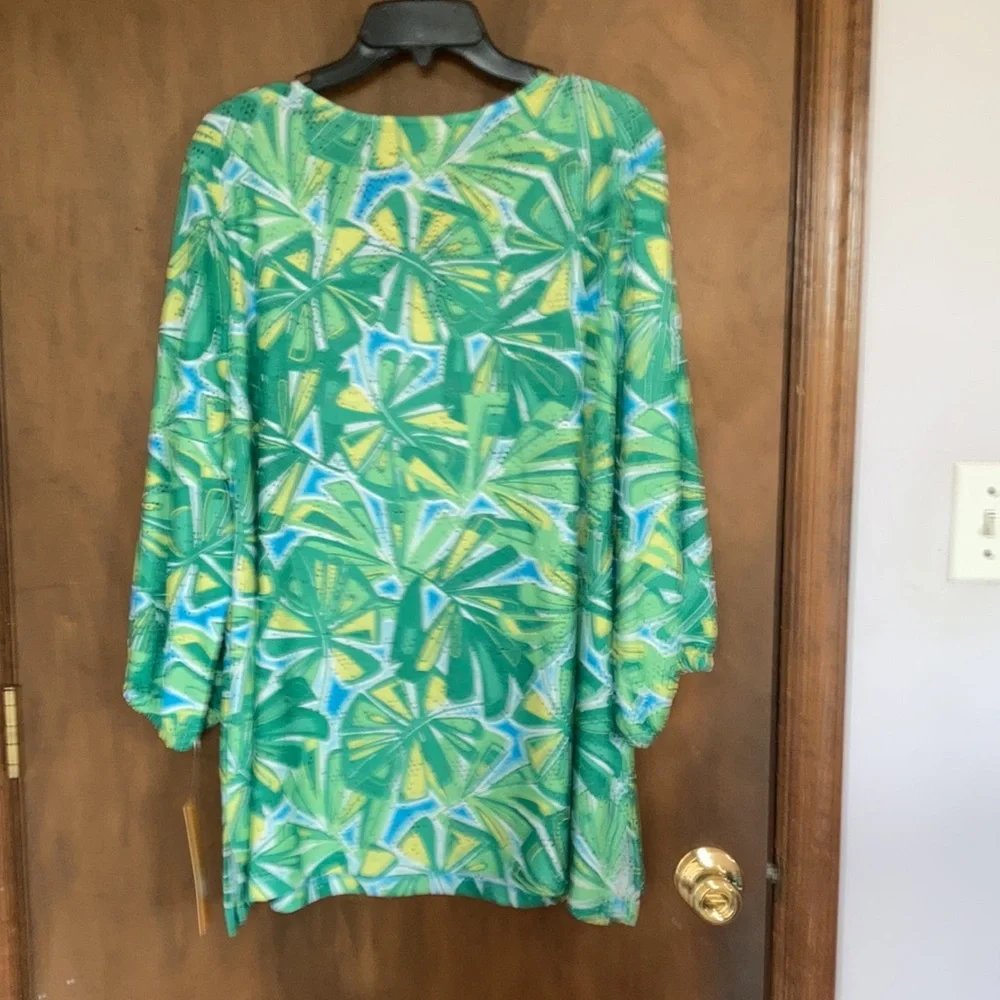 3/$45 Ruby Rd top retro abstract floral print crochet like detail boho blouse 2X - Picture 16 of 17